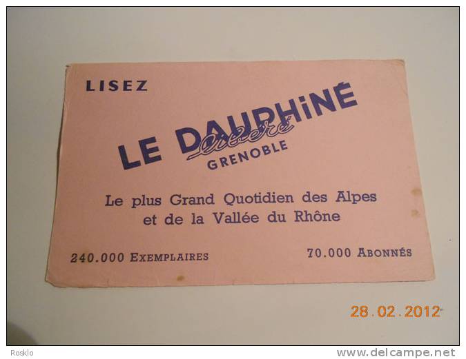 BUVARD PUBLICITAIRE 1950/1960 / DAUPHINE LIBERE GRENOBLE - J