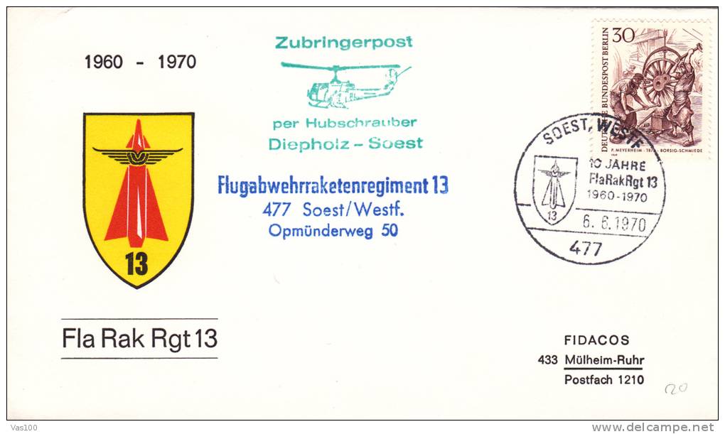 HELICOPTER, 1970, SPECIAL COVER, METER MARK ON COVER, GERMANY - Hélicoptères