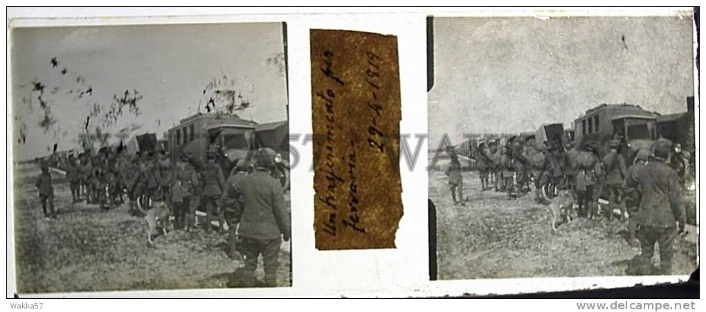 $3A4- WWI Militari Treno - Un Trasferimento Per Ferrovia 29/4/1919 - Vera Diapositiva Stereo In Vetro - Diapositiva Su Vetro