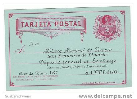 CHILI Entier Postal Commercial De Commande Fabrique Nationale De Bières 1890 - Bières