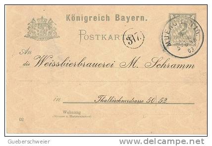 ALLEMAGNE Entier Postal Commercial De Commande De Bières Weissbierbrauerei Schramm1903 - Bières