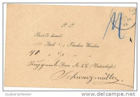 ALLEMAGNE Entier Postal Commercial De Commande De Bières Weissbierbrauerei Schramm1903 - Biere