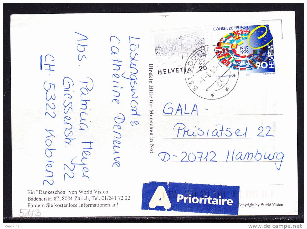 1.6.1999   -   Bedarfsbeleg (Postkarte), Gelaufen Von Döttingen Nach Hamburg / D  -  Siehe Scan  (ch 5113) - Lettres & Documents