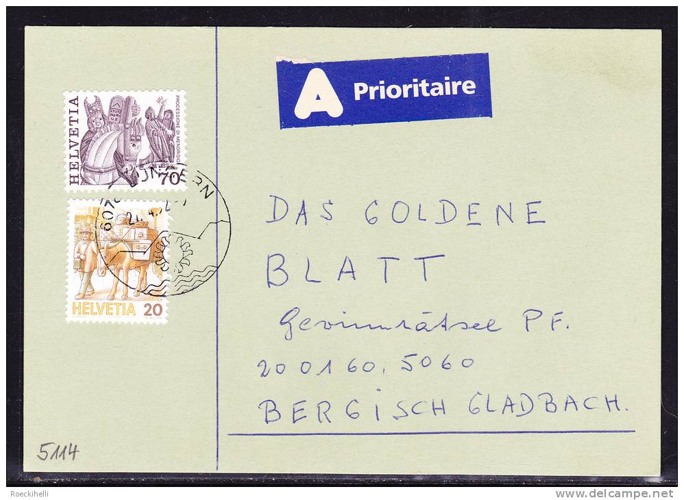 27.4.1992   -   Bedarfsbeleg (Postkarte), Gelaufen Von Lungern Nach Bergisch Gladbach / D  -  Siehe Scan  (ch 5114) - Storia Postale