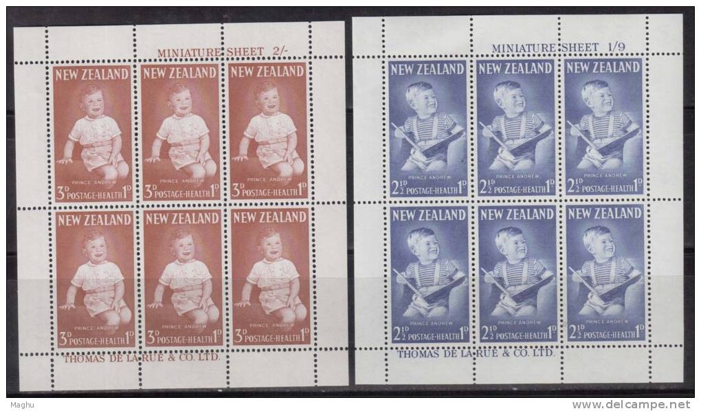 New Zealand MLH 1963 Health, 2 Mini Sheets, Prince Andrew,  As Scan - Blocks & Sheetlets