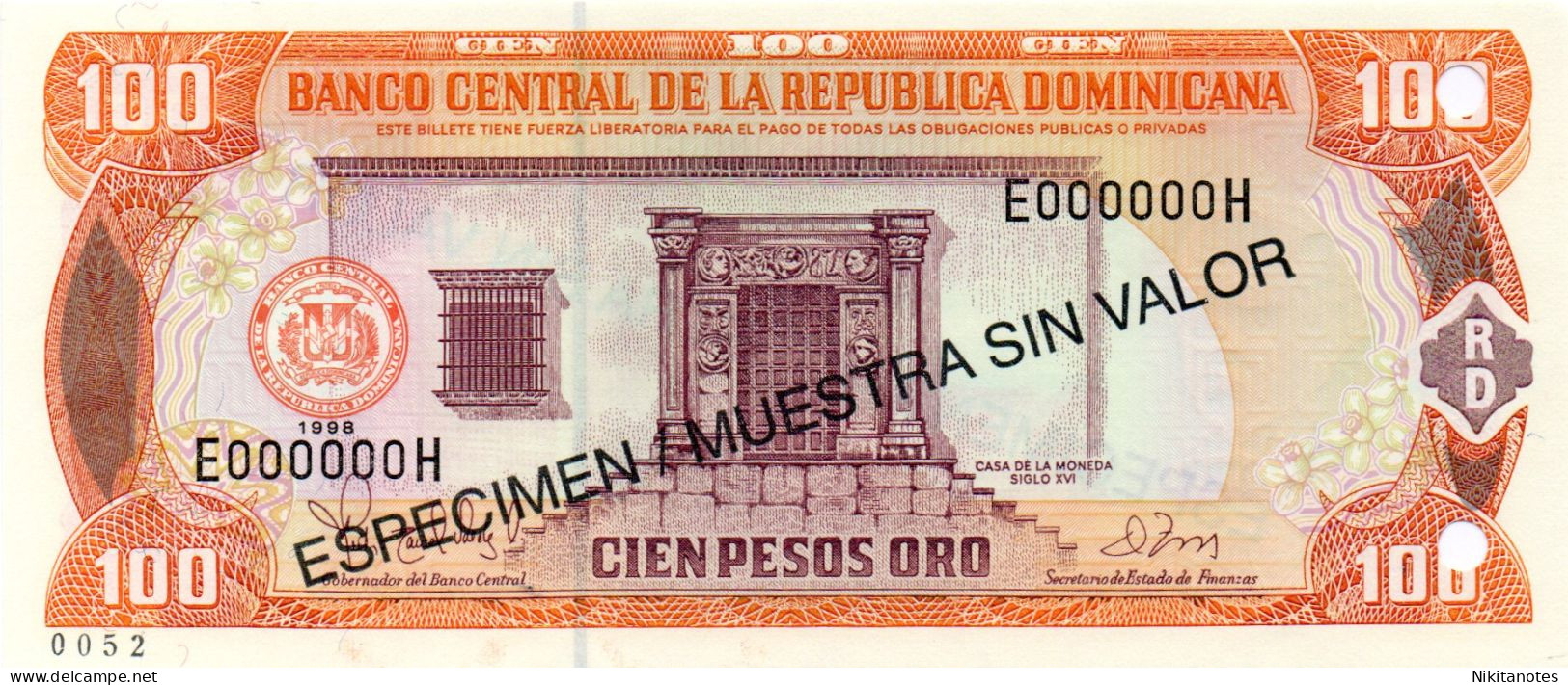 DOMINICAN REP. ESPECIMEN Set  PESOS 1998 Pesos Oro - Especimenes SEE SCAN 6 Notes - Dominicaanse Republiek