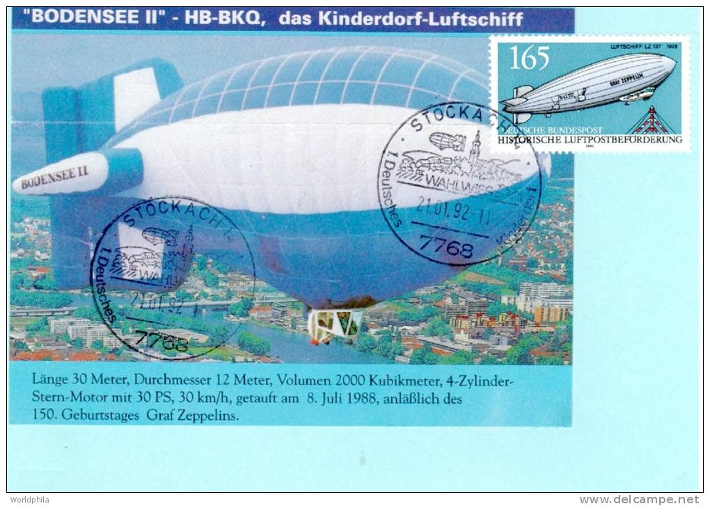 GERMANY/Deutschland- 1992-  "Bodensee II" Kinderdorf Zeppelin - Luffschiff MC Max Card - Zeppelines