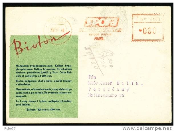 Czechoslovakia Postal Card. Pharmacy, Druggist, Chemist, Pharmaceutics. Praha, Topolcany (Zb05077) - Apotheek