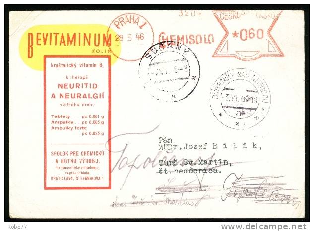 Czechoslovakia Postal Card. Pharmacy, Druggist, Chemist, Pharmaceutics. Praha, Topolcany, Sucany, Dvorniky... (Zb05105) - Pharmacie