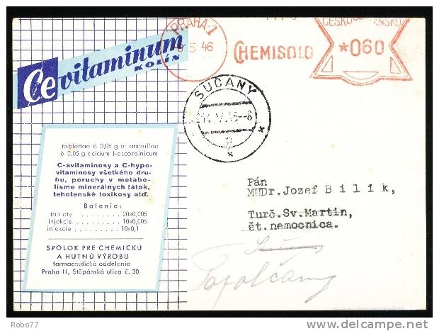 Czechoslovakia Postal Card. Pharmacy, Druggist, Chemist, Pharmaceutics. Praha, Topolcany, Sucany. (Zb05104) - Farmacia