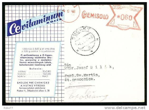 Czechoslovakia Postal Card. Pharmacy, Druggist, Chemist, Pharmaceutics. Praha, Topolcany, Sucany. (Zb05108) - Farmacia