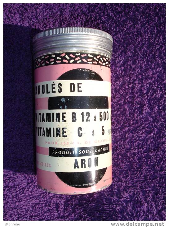 Boite En Metal Aluminium Avec Couvercle: Medicament Saccharures Granules De Vitamine B12 Et C, Aron à Suresnes (12-655) - Boxes