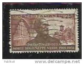 ITALIA REPUBBLICA ITALY REPUBLIC 1951 GIUSEPPE VERDI LIRE 25 USATO USED OBLITERE'  VARIETA´ VARIETY - Varietà E Curiosità