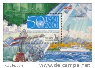 Russia 2000 50th Anni WMO World Meteorogical Phenomenons Organization Sciences Ships Emblem Satellites Stamp Michel BL31 - Climate & Meteorology