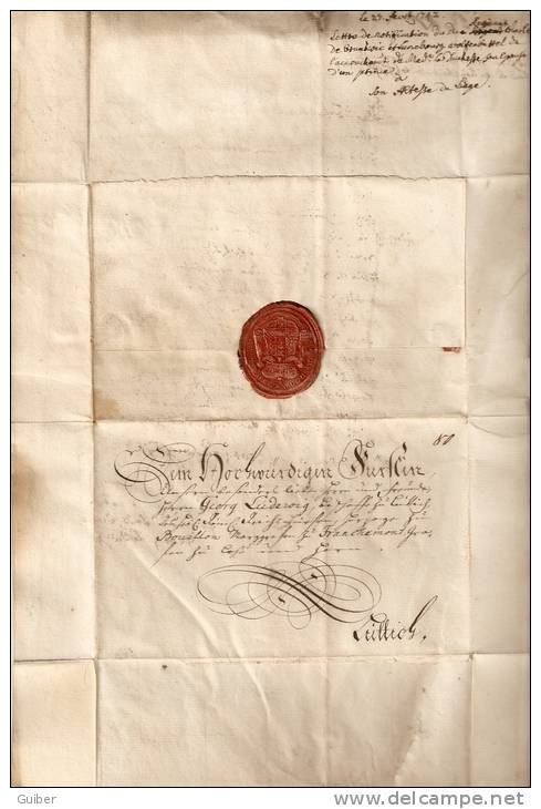 Lettre De Notification Par Porteur 1742 Franchemont Bouillon Segneurie De Grand Duché De Bouillon - 1714-1794 (Paesi Bassi Austriaci)