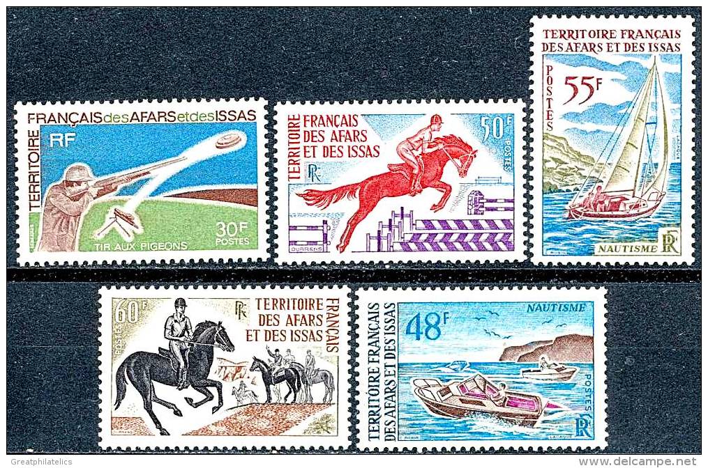 AFARS & ISSAS 1970 SPORTS:  SAILING,BOATING,SHOOTING, HORSES SC# 343-47 MNH ** Neuf (DEB01) - Ongebruikt