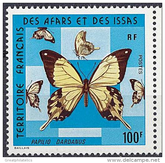 AFARS & ISSAS  1975 BUTTERFLIES  100 FR SC# 397 MNH ** Neuf (DEB04) - Ungebraucht