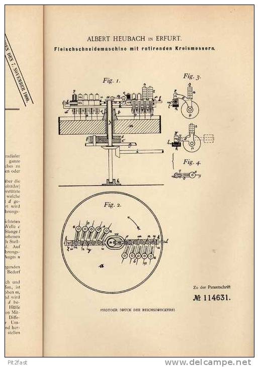 Original Patentschrift - A. Heubach In Erfurt , Fleischmaschine , 1899, Fleischer , Schlachter , Fleischerei !!! - Machines
