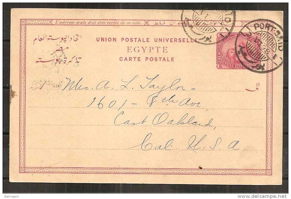 Egypt1898: Post Card From PORT SAID To CALIFORNIA - 1866-1914 Khédivat D'Égypte