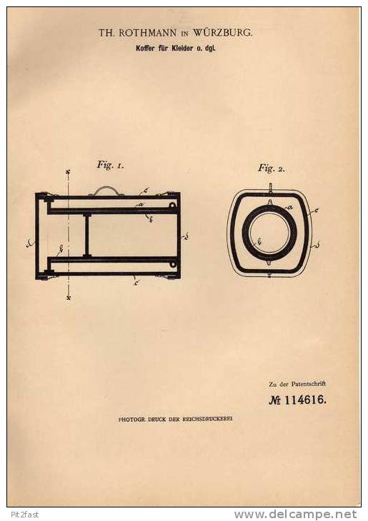 Original Patentschrift - Koffer Für Kleider , 1899 ,Th. Rothmann In Würzburg !!! - Literature