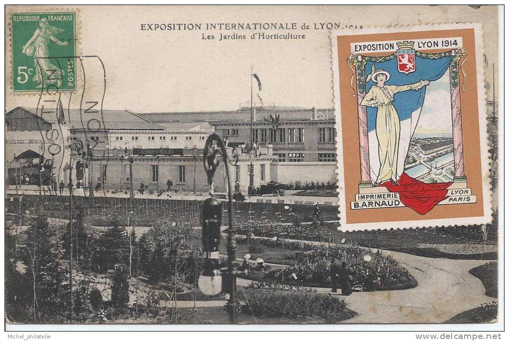 CPA, Avec Flamme Et Avec Vignette Concordante, Exposition De Lyon 1914 - Otros & Sin Clasificación