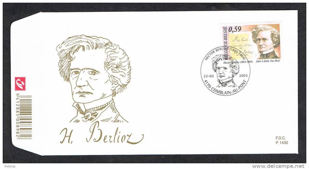 BELGIE   FDC MUZIEK  HECTOR  BERLIOZ  COMPONIST   2003 - 2001-2010