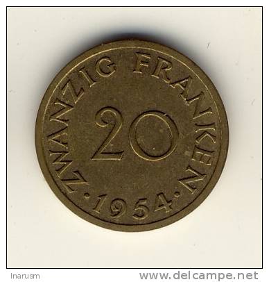 SAARLAND  -  SARRE  -  20  FRANKEN  1954  -  N1 - 20 Franchi