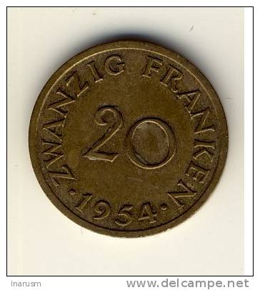 SAARLAND  -  SARRE  -  20  FRANKEN  1954  -  N2 - 20 Frank