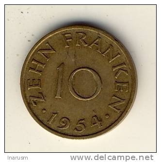 SAARLAND  -  SARRE  -  10  FRANKEN  1954  -  N1 - 10 Franchi