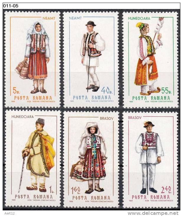 ROMANIA, 1968, Regional Costumes; MNH (**); Sc. 2058-2063 - Unused Stamps