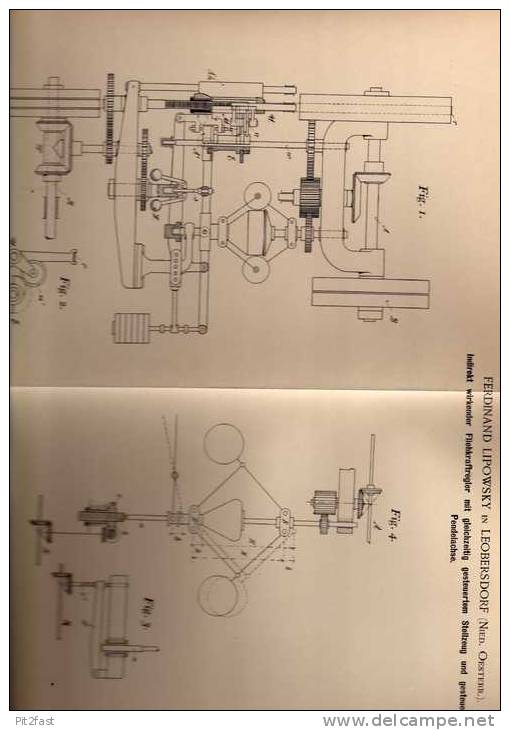 Original Patentschrift - Fliehkraftregler , Technik , 1899 ,F. Lipowsky In Leobersdorf , Österreich  !!! - Cars