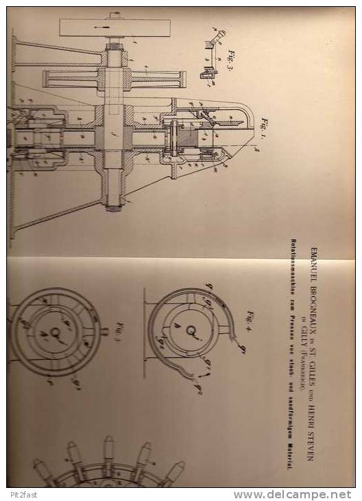 Original Patentschrift - Rotationsmaschine , Presse , 1899, H. Steven In Saint-Gilles Und Gilly , Frankreich    !!! - Maschinen