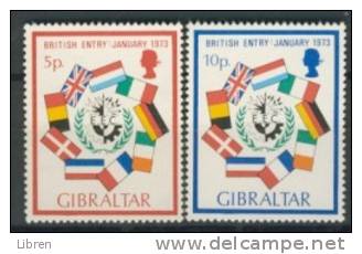 GIBRALTAR 1973 YV 292-293 MEMBERSHIP OF GREAT BRITAIN EUROPEAN COMMUNITY. MNH, POSTFRIS, NEUF**. VERY FINE QUALITY. - 1973