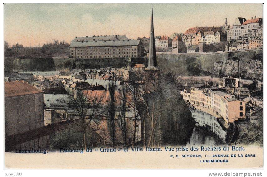 Luxembourg - Faubourg Du Grund Et Ville Haute. Vue Prise Des Rochers Du Bock (colorée) - Luxemburg - Stad