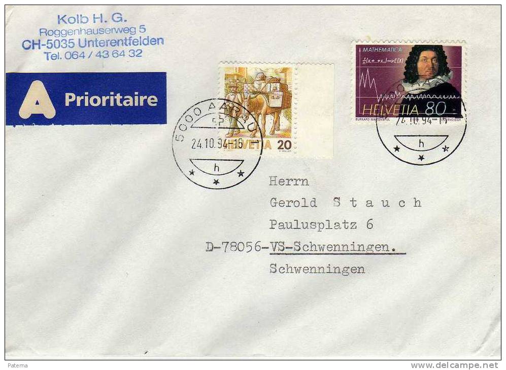 Carta,urgente  Aarau 1994, Suiza, Cover - Covers & Documents