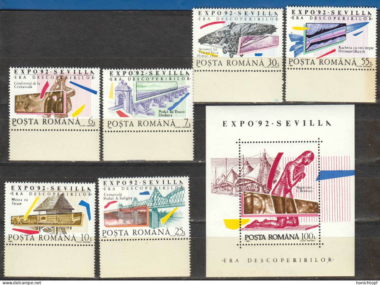 Rumänien; 1992; Michel 4816/21 Und Block 276 **; EXPO Sevilla; Rand - Ongebruikt