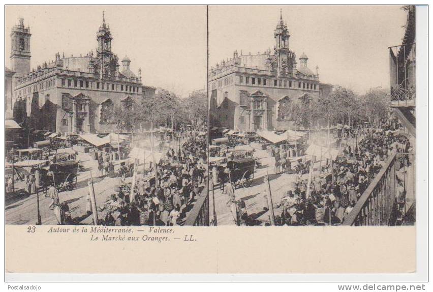 (AKP329) VALENCIA. MERCADO DE NARANJAS .... ESTEREOSCOPICA - Valencia