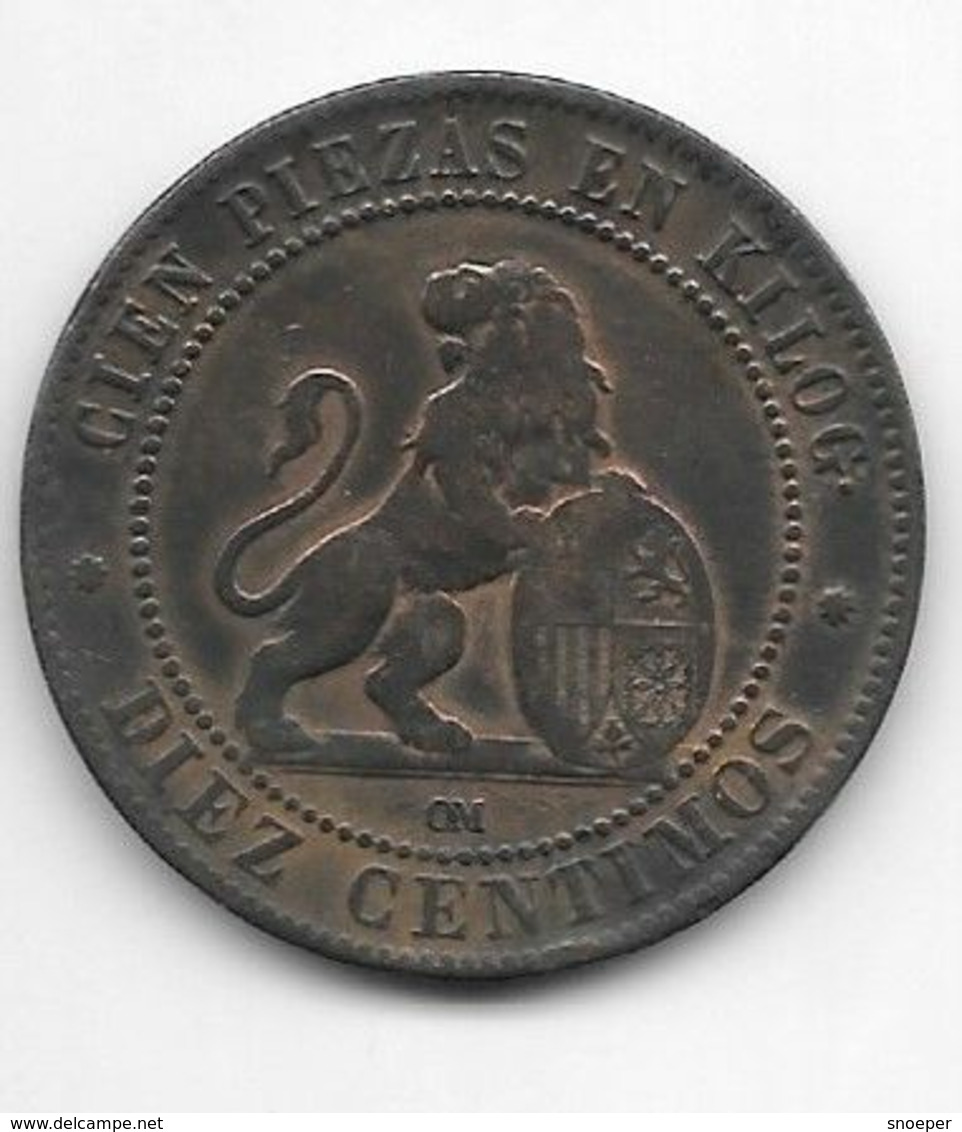 Spain 10 Centavos 1870  Km 663    Vf - Premières Frappes