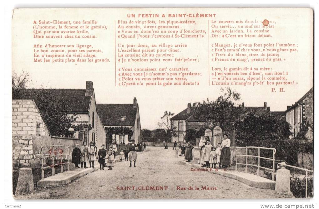 SAINT-CLEMENT RUE DE LA MAIRIE " UN FESTIN A SAINT-CLEMENT " POEME LEGENDE 89 YONNE - Saint Clement