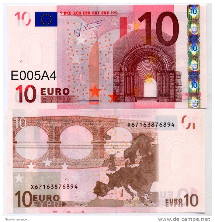 EURONOTES BANCONOTA BILLET DA 10 EURO X GERMANIA E005A4 FDS UNC - 10 Euro