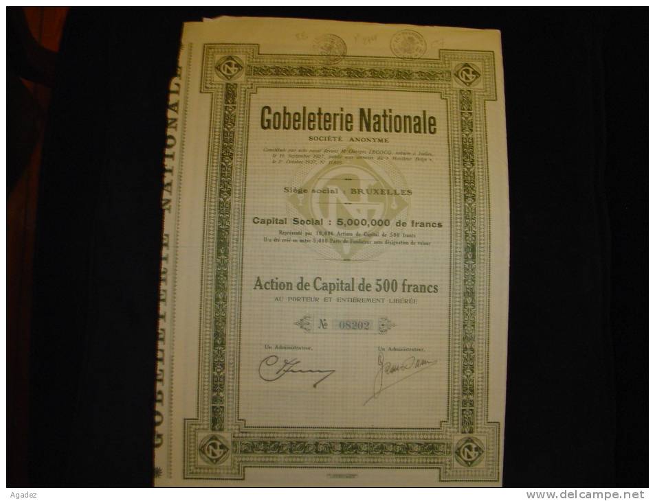 Action " Gobeleterie Nationale " Bruxelles 1927 Bon état,avec Tous Les Coupons. - Industrie