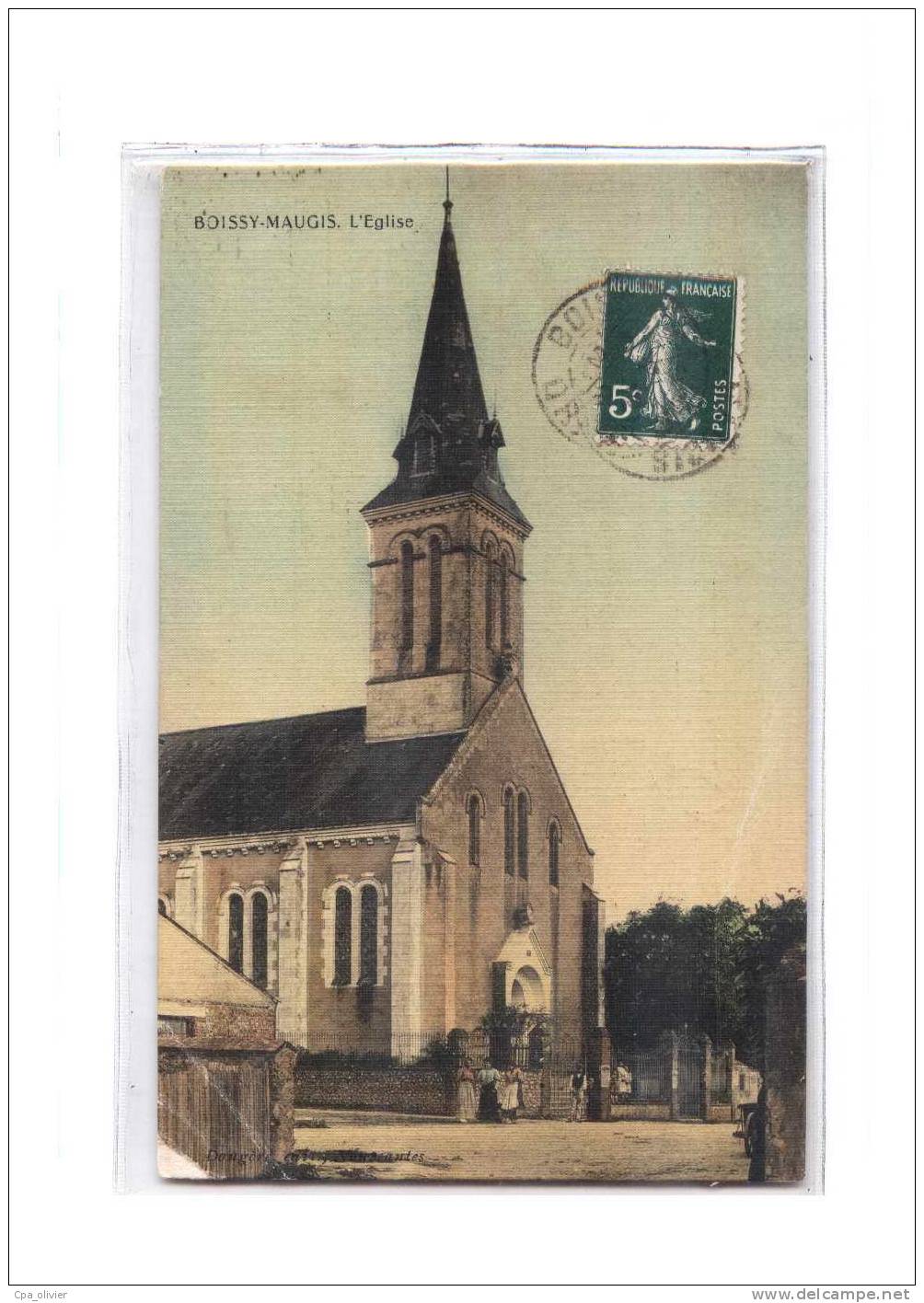 61 BOISSY MAUGIS (envs Rémalard) Eglise, Carte Toilée, Colorisée, Ed Dougère, 191? - Autres & Non Classés