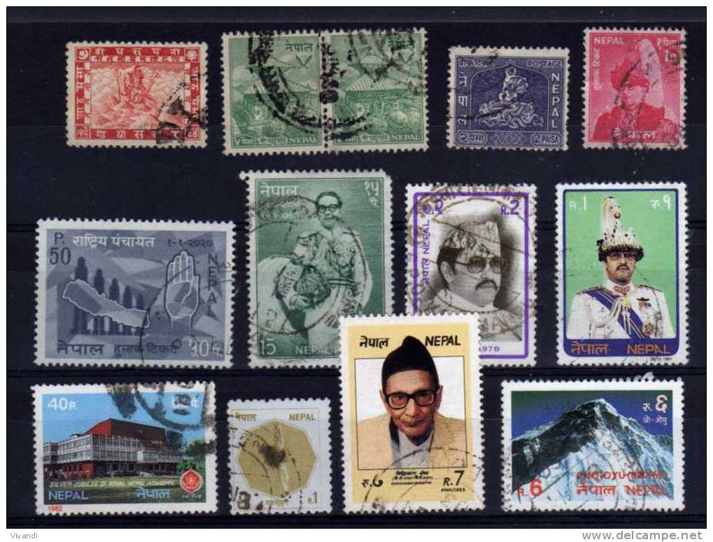 Nepal - 12 Different Stamps - Used - Népal