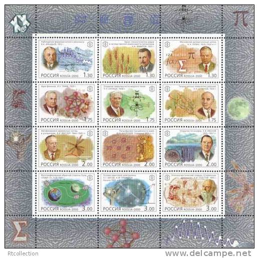 Russia 2000 Russian XX Century Science Sciences Scientists Famous People Physicist Chemist Stamps MNH Michel Klb 825-836 - Chemistry