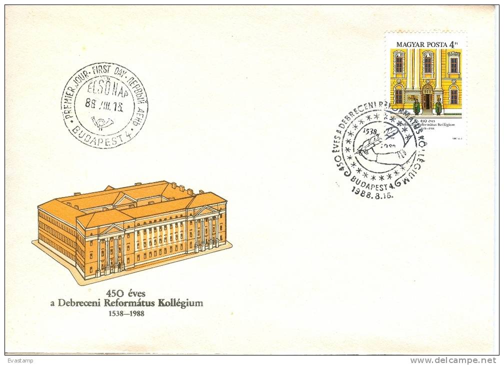 HUNGARY - 1988. FDC - Calvinist College,Debrecen-450th Anniversary - FDC