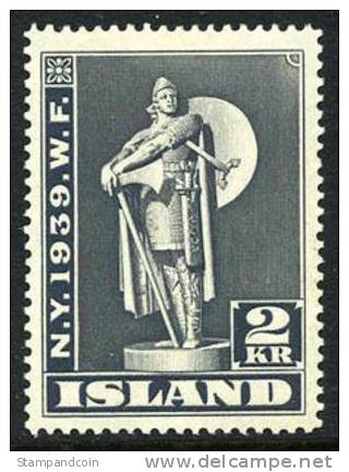 Iceland #216 Mint Hinged 2kr High Value From NY World´s Fair Set From 1939 - Neufs