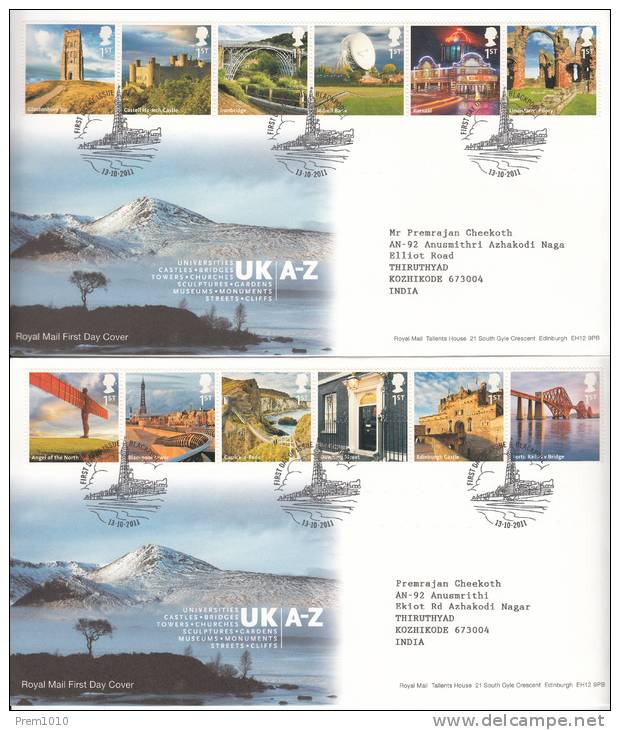 GREAT BRITAIN- UK  A-Z British Heritage Icons- Set Of 2 Beautiful FDCs - 2011-2020 Dezimalausgaben