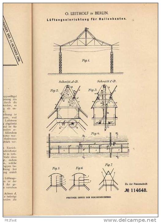 Original Patentschrift - O. Leitholf In Berlin , Lüftung Für Hallen , 1899 !!! - Arquitectura