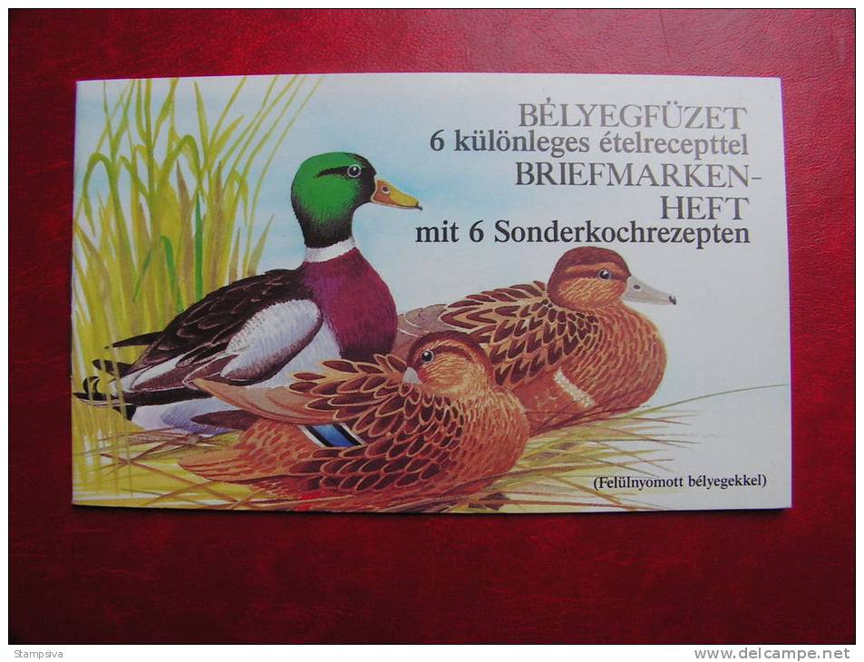 == Ungarn 1989  , MH Booklet   Birds,  Vögel.. Rezepte Wild.. Ducks.. Overprint   ** MNH  Mi. 30,00 - Carnets