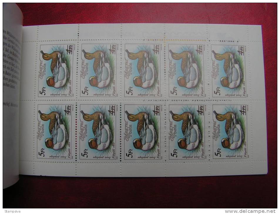 == Ungarn 1989  , MH Booklet   Birds,  Vögel.. Rezepte Wild.. Ducks.. Overprint   ** MNH  Mi. 30,00 - Booklets